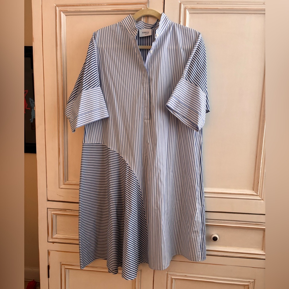 Akris Punto Blue and White Striped Midi Dress